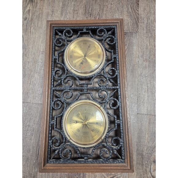 Vintage Springfield Faux Wrought Iron Weather Barometer Humidity Thermometer - Picture 1 of 5